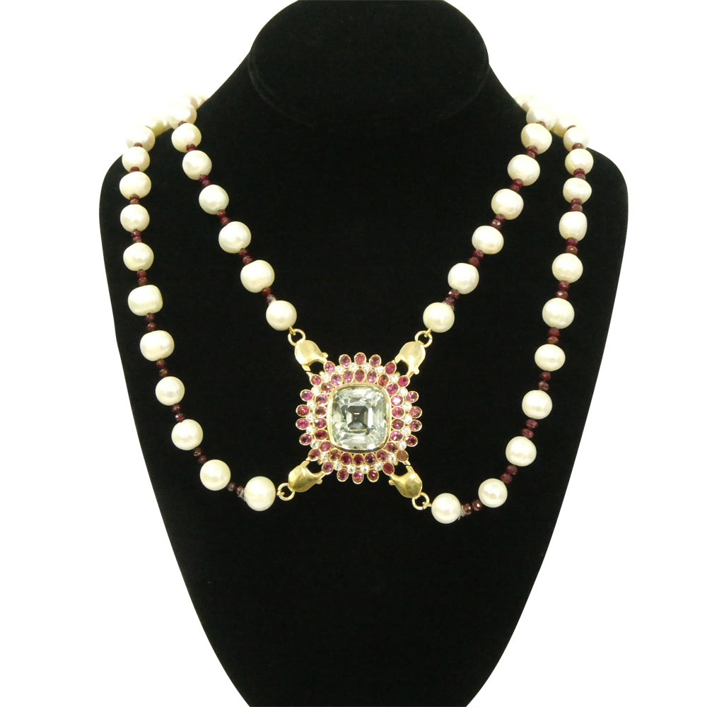 43ct Aquamarine, Pink Tourmaline, Sapphire, Pearl and Ruby Body Chain set in 10k Yellow Gold - Skyjems Wholesale Gemstones