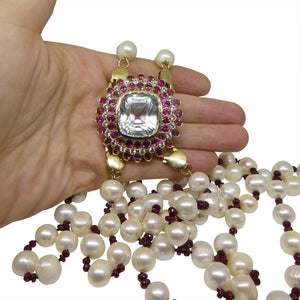 43ct Aquamarine, Pink Tourmaline, Sapphire, Pearl and Ruby Body Chain set in 10k Yellow Gold - Skyjems Wholesale Gemstones
