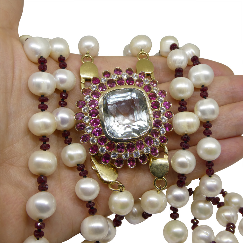 43ct Aquamarine, Pink Tourmaline, Sapphire, Pearl and Ruby Body Chain set in 10k Yellow Gold - Skyjems Wholesale Gemstones