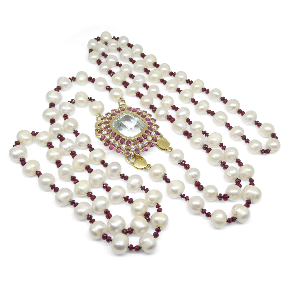 43ct Aquamarine, Pink Tourmaline, Sapphire, Pearl and Ruby Body Chain set in 10k Yellow Gold - Skyjems Wholesale Gemstones