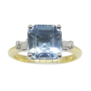3.08ct Square Aquamarine, Diamond Ring set in 18k Yellow and White Gold - Skyjems Wholesale Gemstones