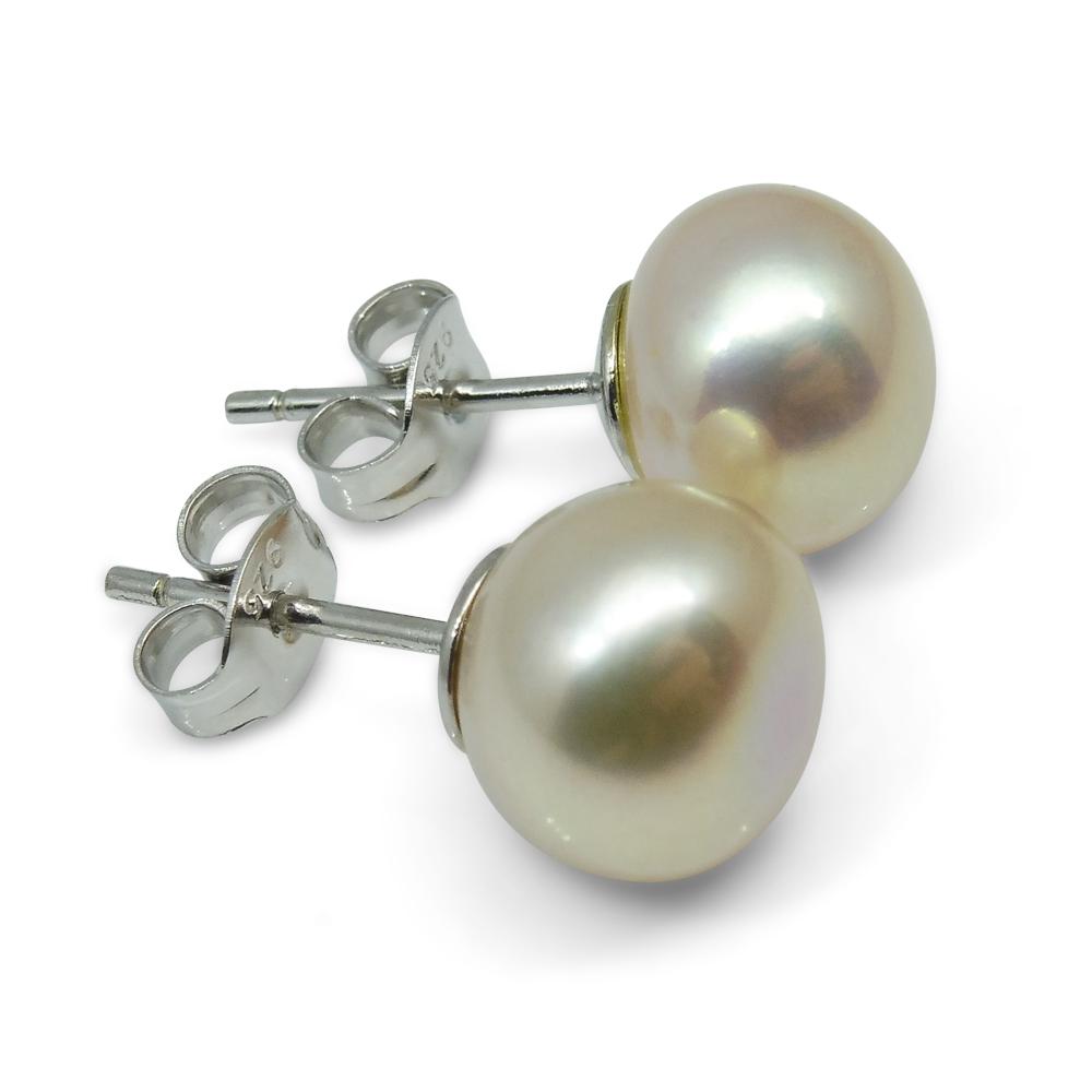 Sterling Silver 8mm Pair Natural Baby Pink Pearl Stud Earrings - Skyjems Wholesale Gemstones