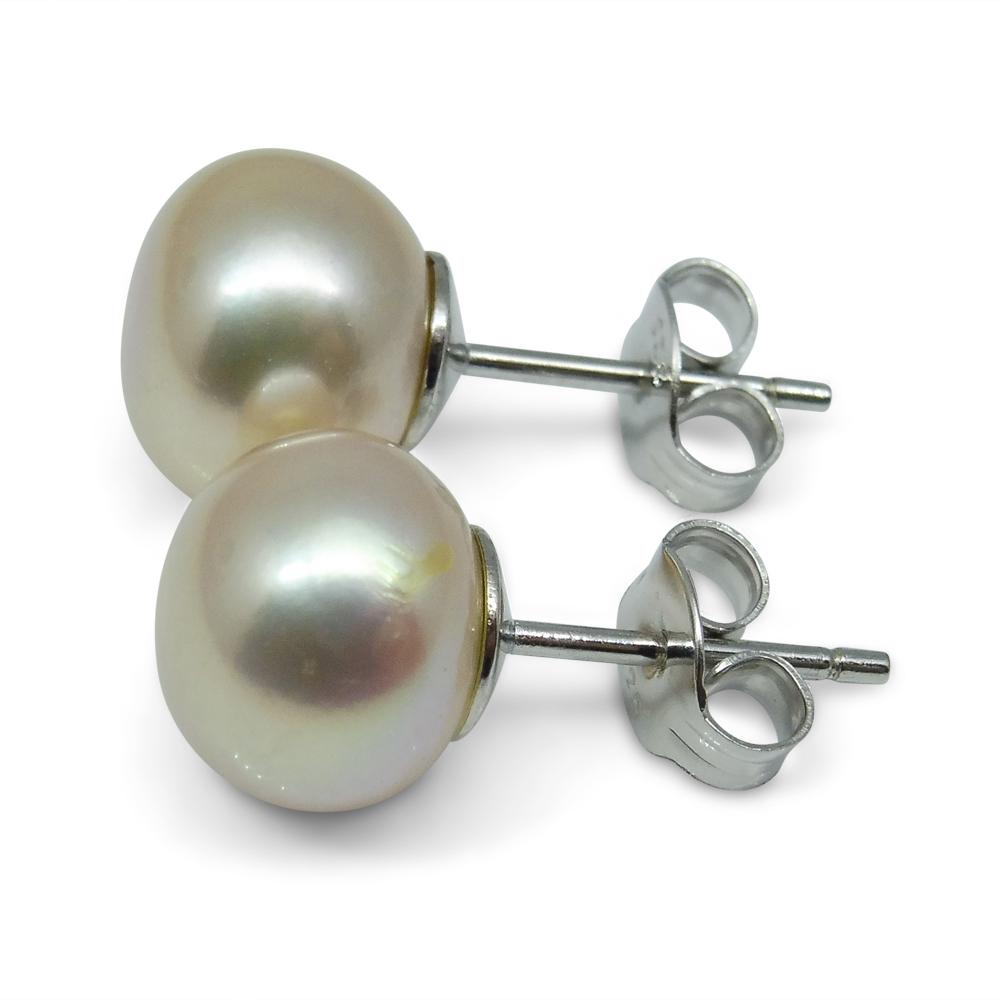 Sterling Silver 8mm Pair Natural Baby Pink Pearl Stud Earrings - Skyjems Wholesale Gemstones