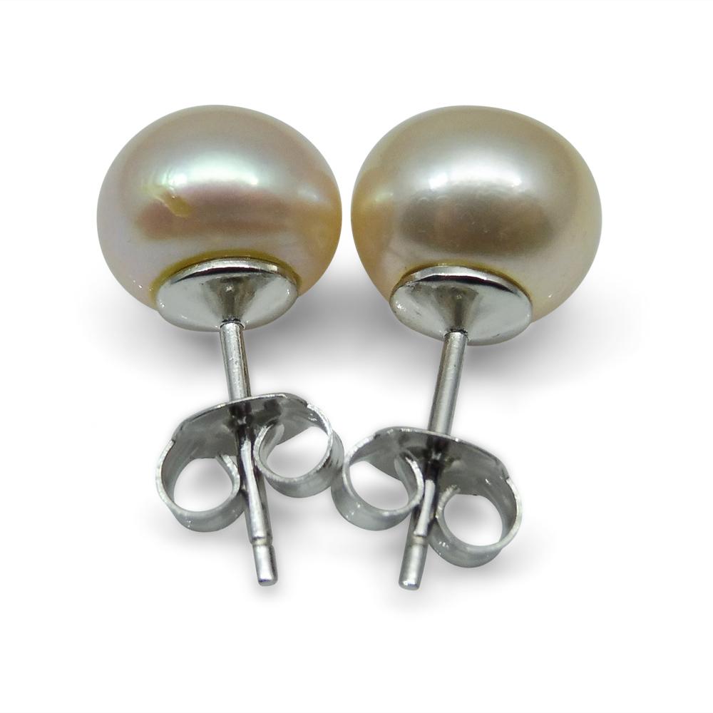 Sterling Silver 8mm Pair Natural Baby Pink Pearl Stud Earrings - Skyjems Wholesale Gemstones