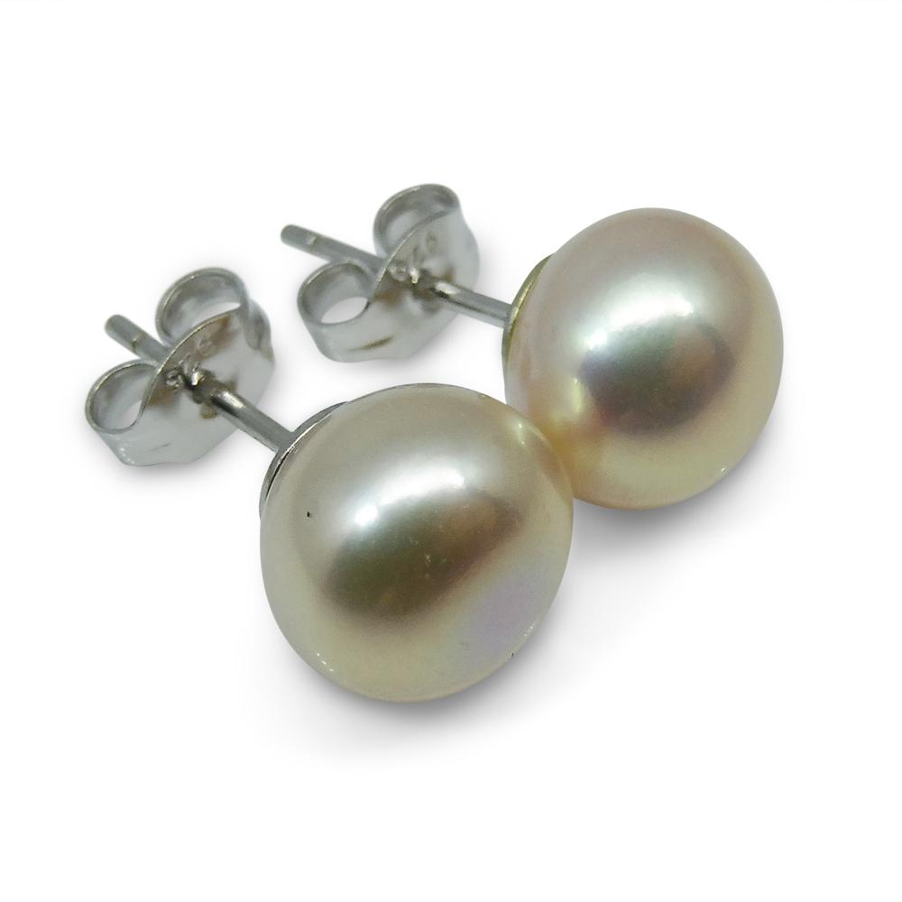 Sterling Silver 8mm Pair Natural Baby Pink Pearl Stud Earrings - Skyjems Wholesale Gemstones