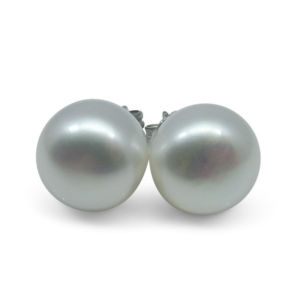 Sterling Silver 10mm Pair Natural White Pearl Stud Earrings - Skyjems Wholesale Gemstones