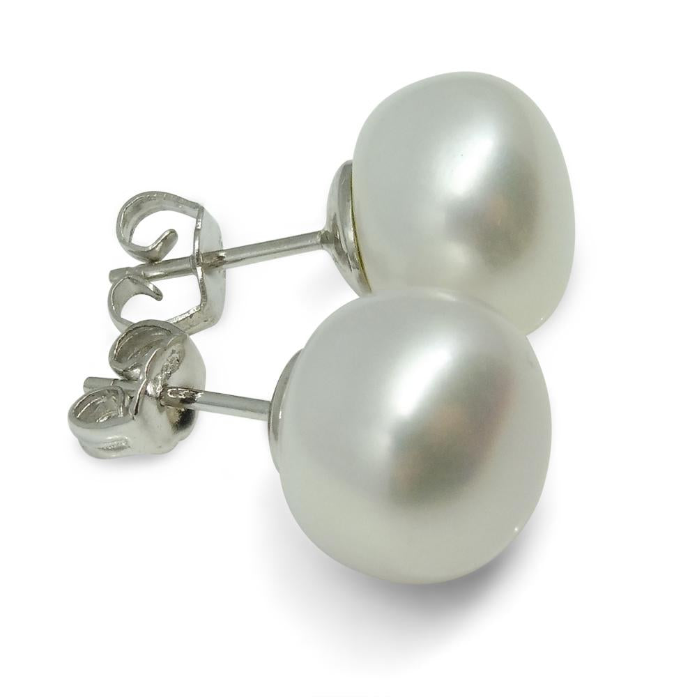 Sterling Silver 10mm Pair Natural White Pearl Stud Earrings - Skyjems Wholesale Gemstones