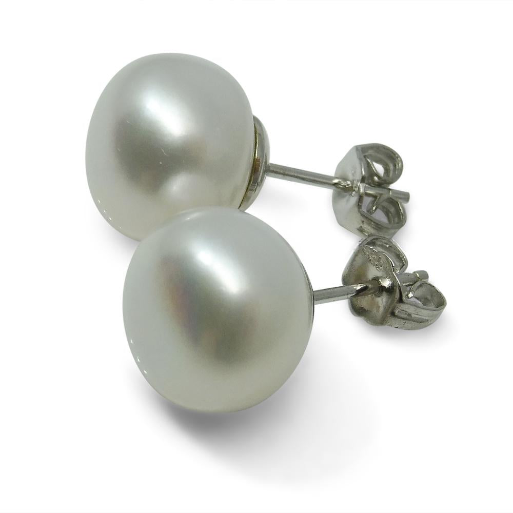 Sterling Silver 10mm Pair Natural White Pearl Stud Earrings - Skyjems Wholesale Gemstones