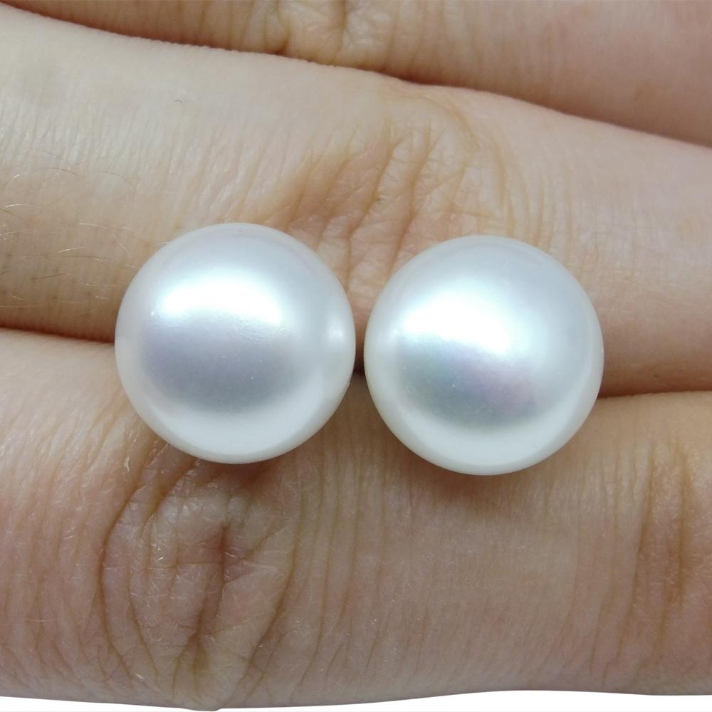 Sterling Silver 10mm Pair Natural White Pearl Stud Earrings - Skyjems Wholesale Gemstones