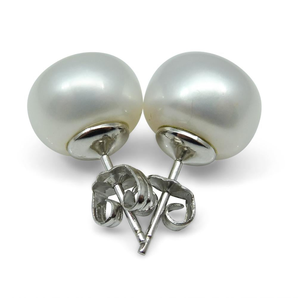 Sterling Silver 10mm Pair Natural White Pearl Stud Earrings - Skyjems Wholesale Gemstones