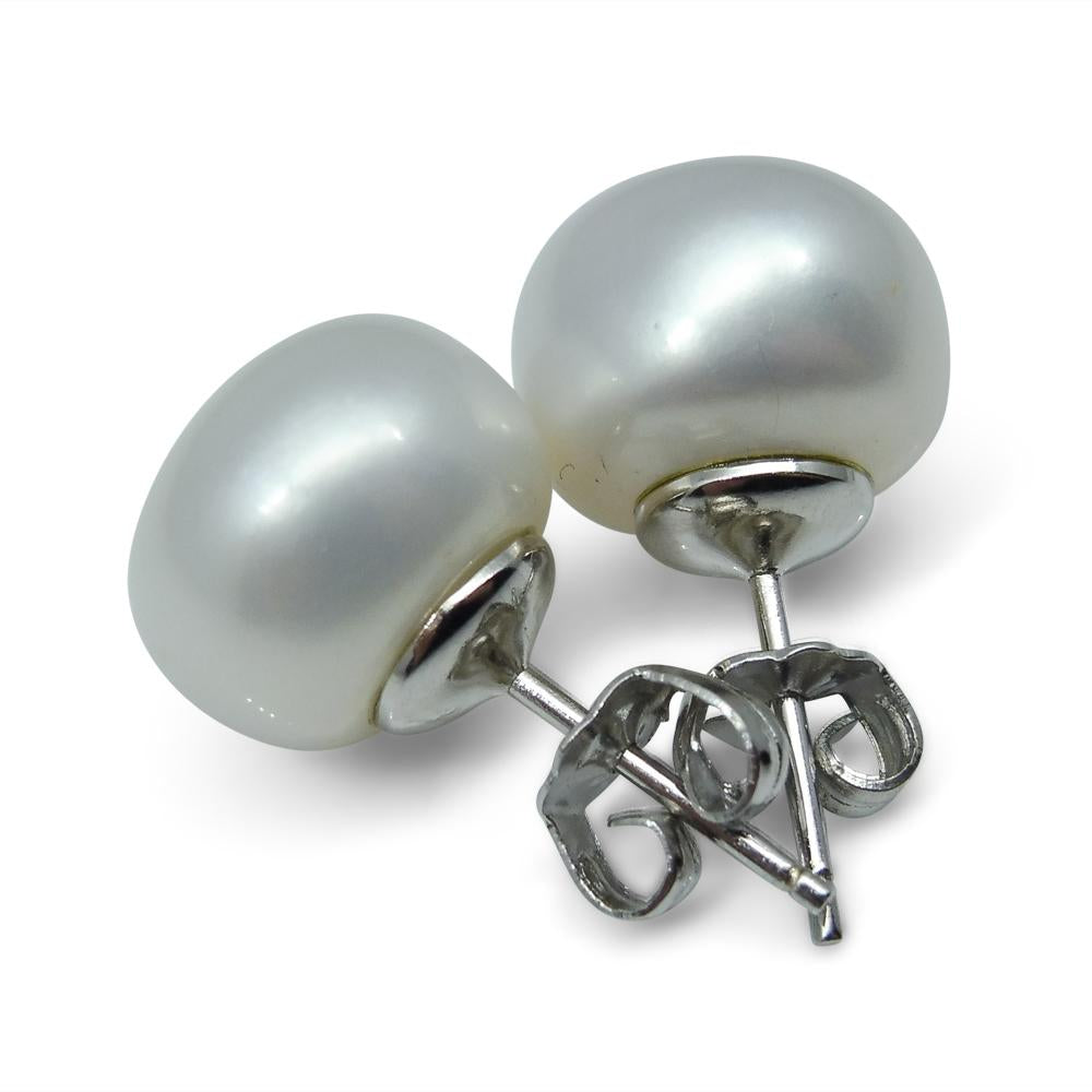 Sterling Silver 10mm Pair Natural White Pearl Stud Earrings - Skyjems Wholesale Gemstones