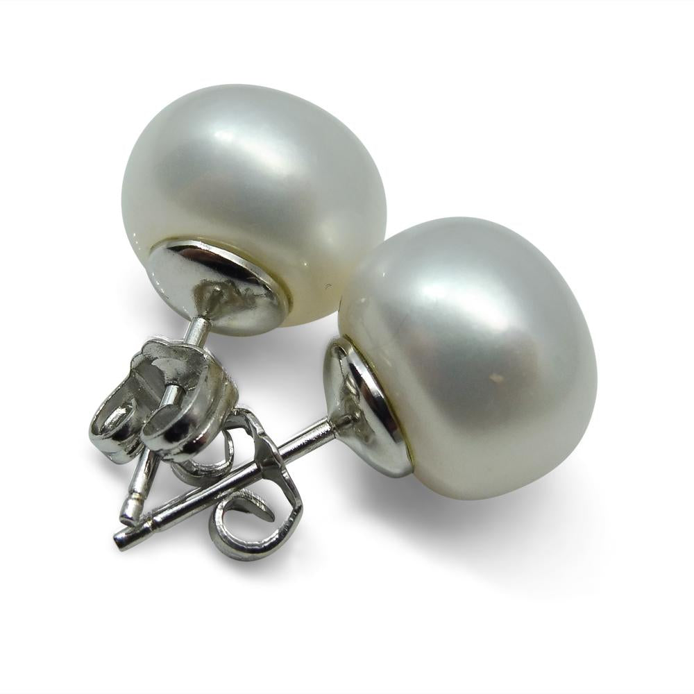 Sterling Silver 10mm Pair Natural White Pearl Stud Earrings - Skyjems Wholesale Gemstones