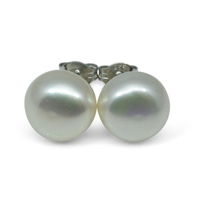 Sterling Silver 8mm Pair Natural White Pearl Stud Earrings - Skyjems Wholesale Gemstones