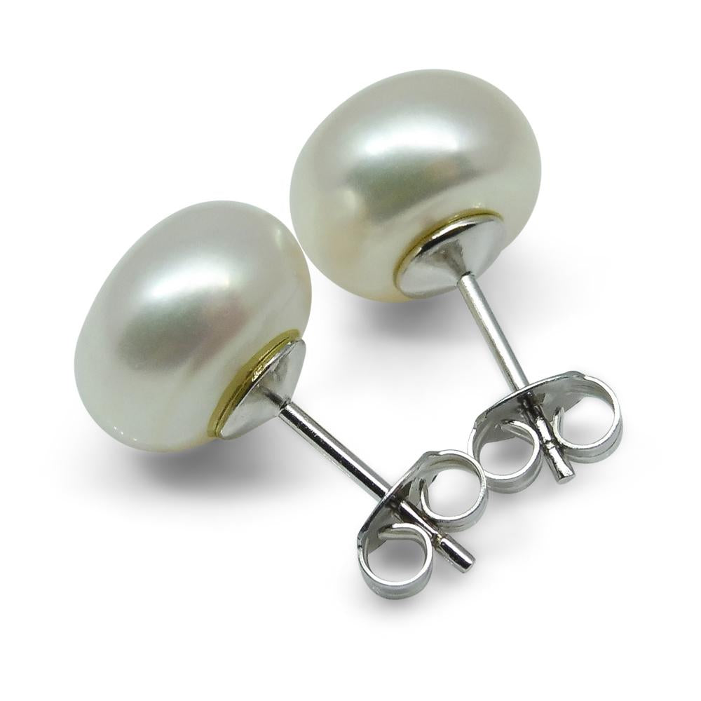 Sterling Silver 8mm Pair Natural White Pearl Stud Earrings - Skyjems Wholesale Gemstones