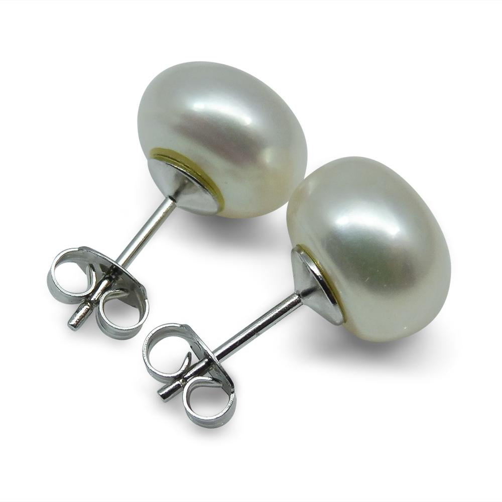 Sterling Silver 8mm Pair Natural White Pearl Stud Earrings - Skyjems Wholesale Gemstones