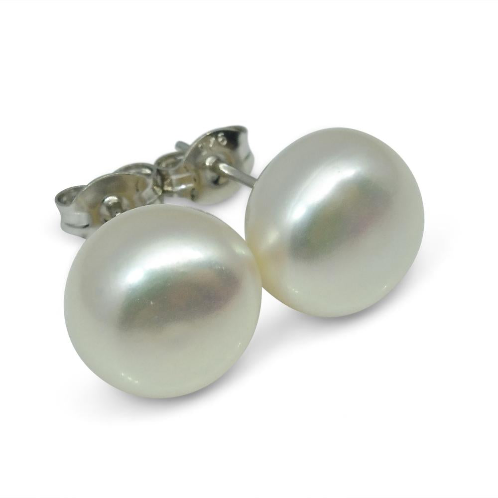 Sterling Silver 8mm Pair Natural White Pearl Stud Earrings - Skyjems Wholesale Gemstones