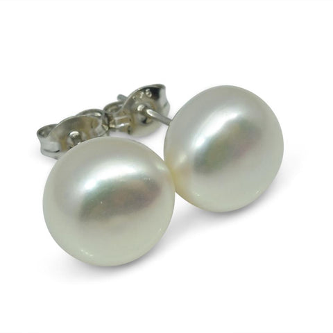 Sterling Silver 8mm Pair Natural White Pearl Stud Earrings