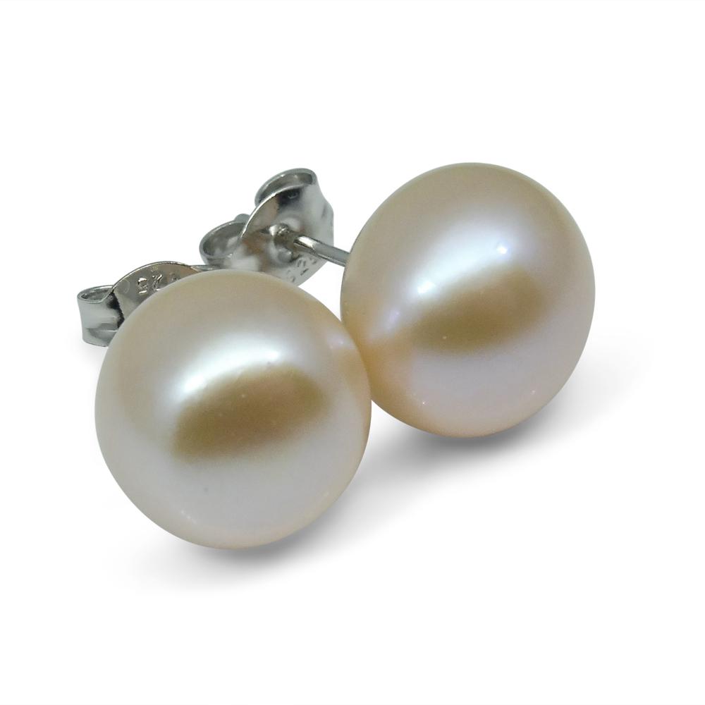 Sterling Silver 10mm Pair Natural Baby Pink Pearl Stud Earrings - Skyjems Wholesale Gemstones