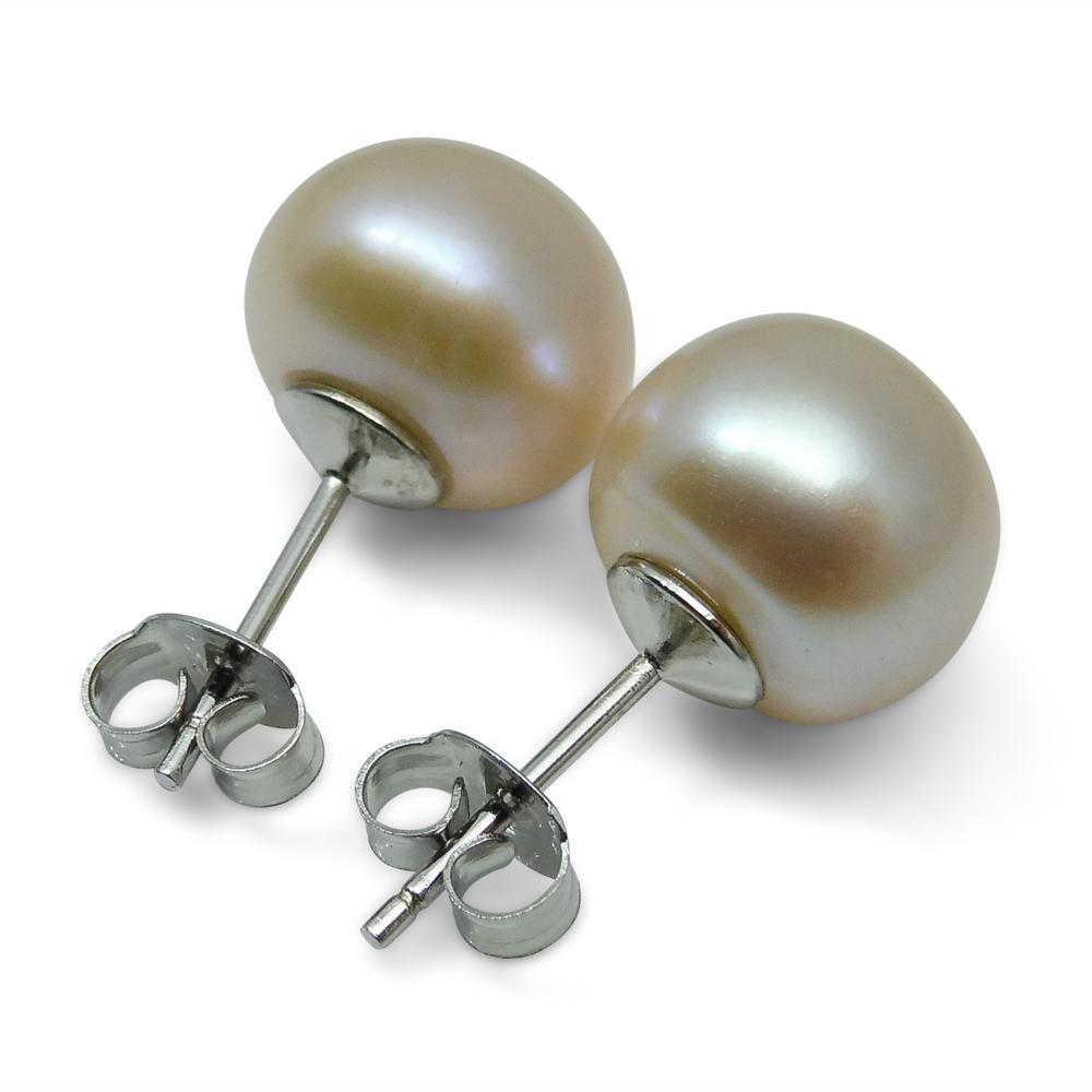 Sterling Silver 10mm Pair Natural Baby Pink Pearl Stud Earrings - Skyjems Wholesale Gemstones