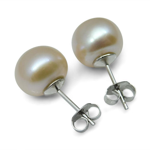 Sterling Silver 10mm Pair Natural Baby Pink Pearl Stud Earrings