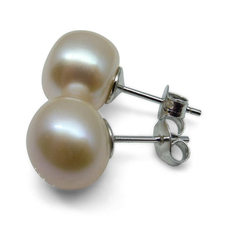 Sterling Silver 10mm Pair Natural Baby Pink Pearl Stud Earrings