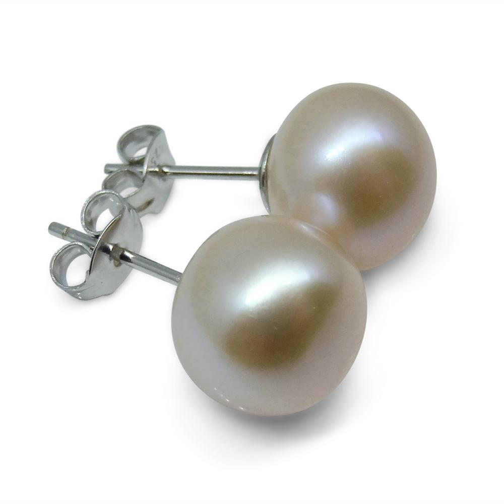 Sterling Silver 10mm Pair Natural Baby Pink Pearl Stud Earrings - Skyjems Wholesale Gemstones