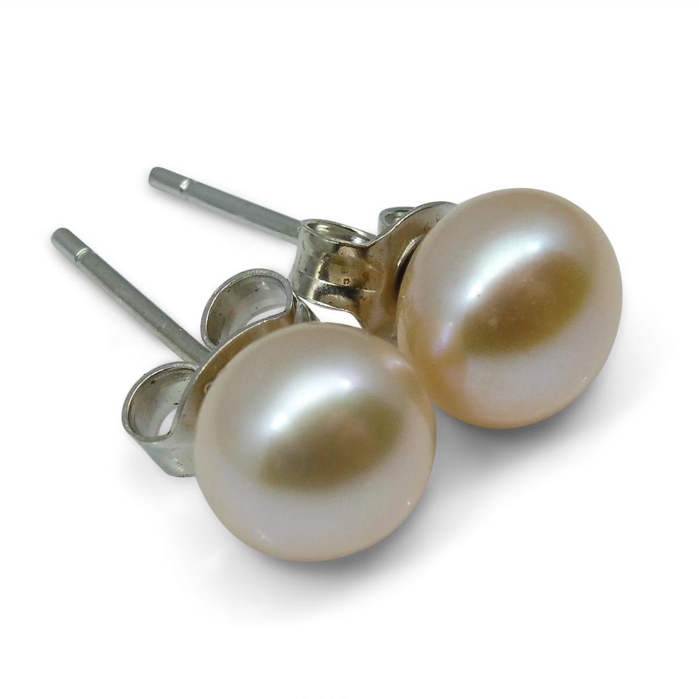 Sterling Silver 6mm Pair Natural Baby Pink Pearl Stud Earrings - Skyjems Wholesale Gemstones