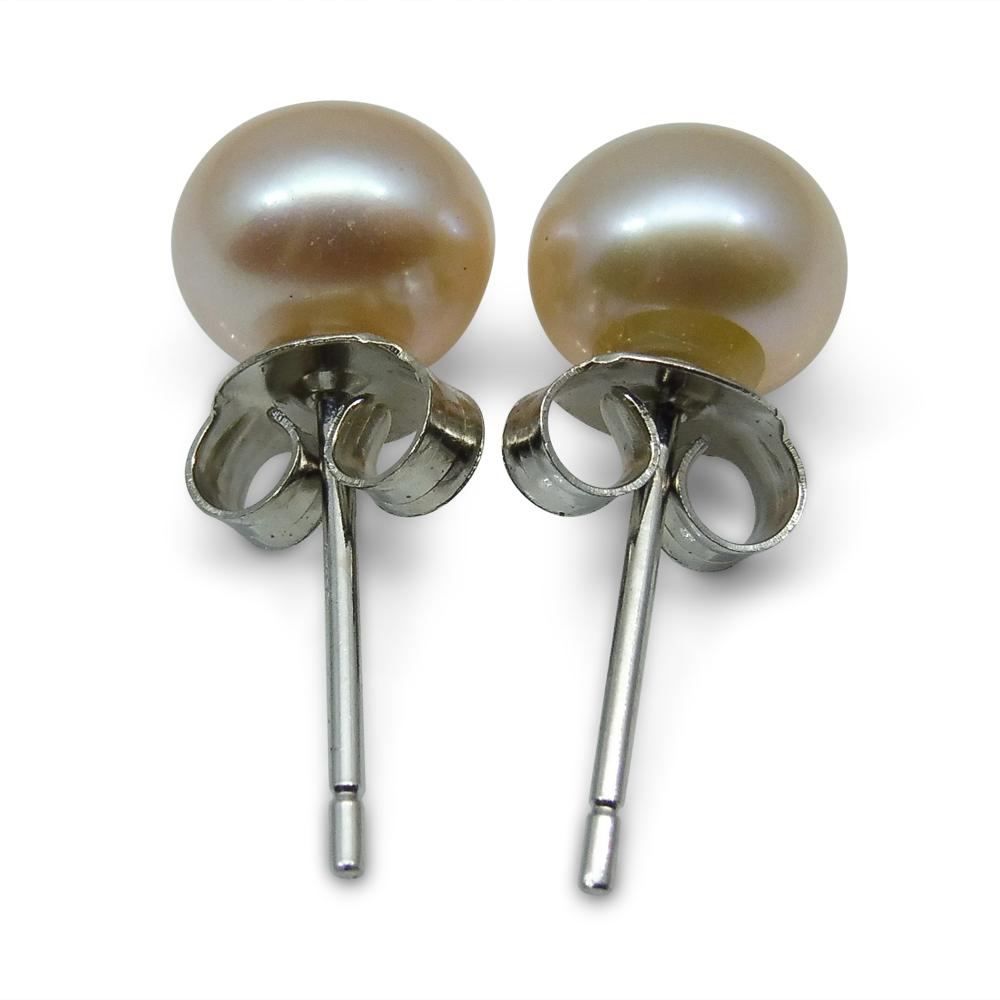 Sterling Silver 6mm Pair Natural Baby Pink Pearl Stud Earrings - Skyjems Wholesale Gemstones