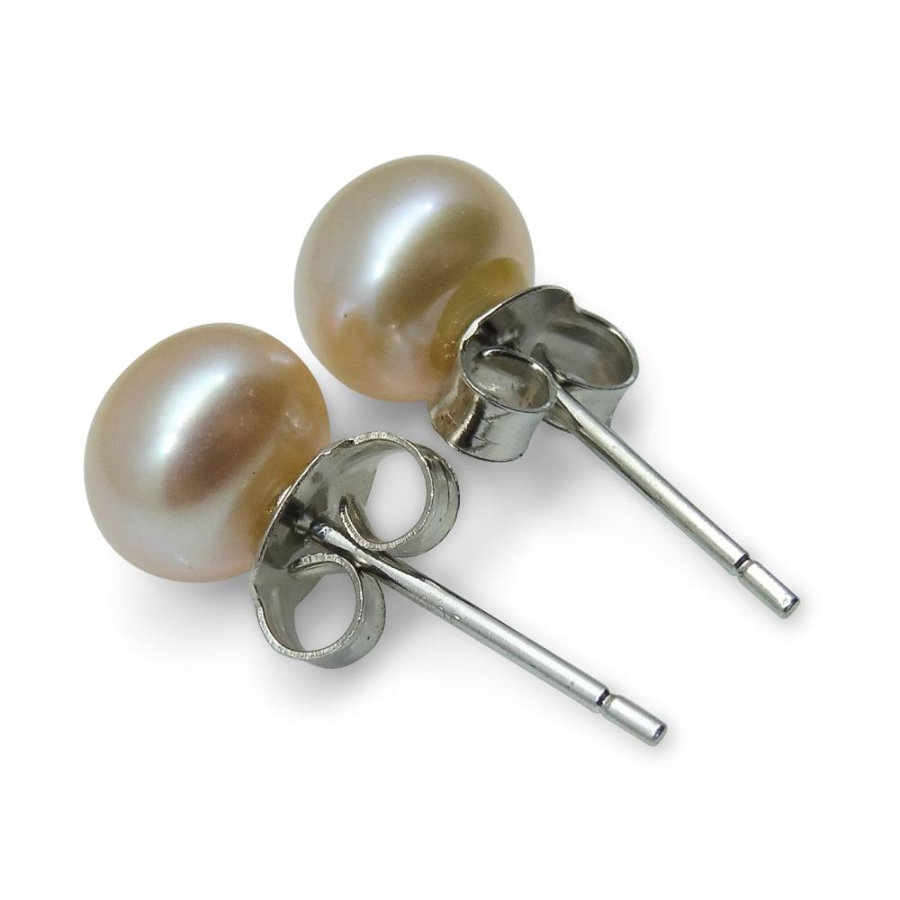 Sterling Silver 6mm Pair Natural Baby Pink Pearl Stud Earrings - Skyjems Wholesale Gemstones