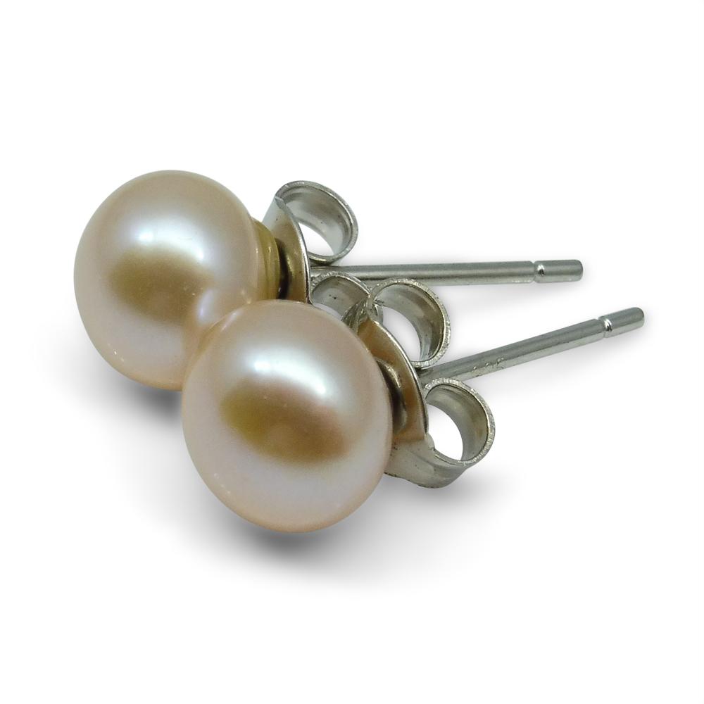 Sterling Silver 6mm Pair Natural Baby Pink Pearl Stud Earrings - Skyjems Wholesale Gemstones