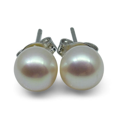 Sterling Silver 6.5mm Pair Natural White Pearl Stud Earrings - Skyjems Wholesale Gemstones