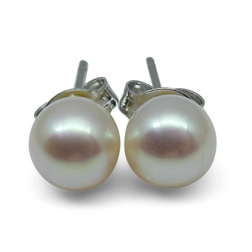Sterling Silver 6.5mm Pair Natural White Pearl Stud Earrings