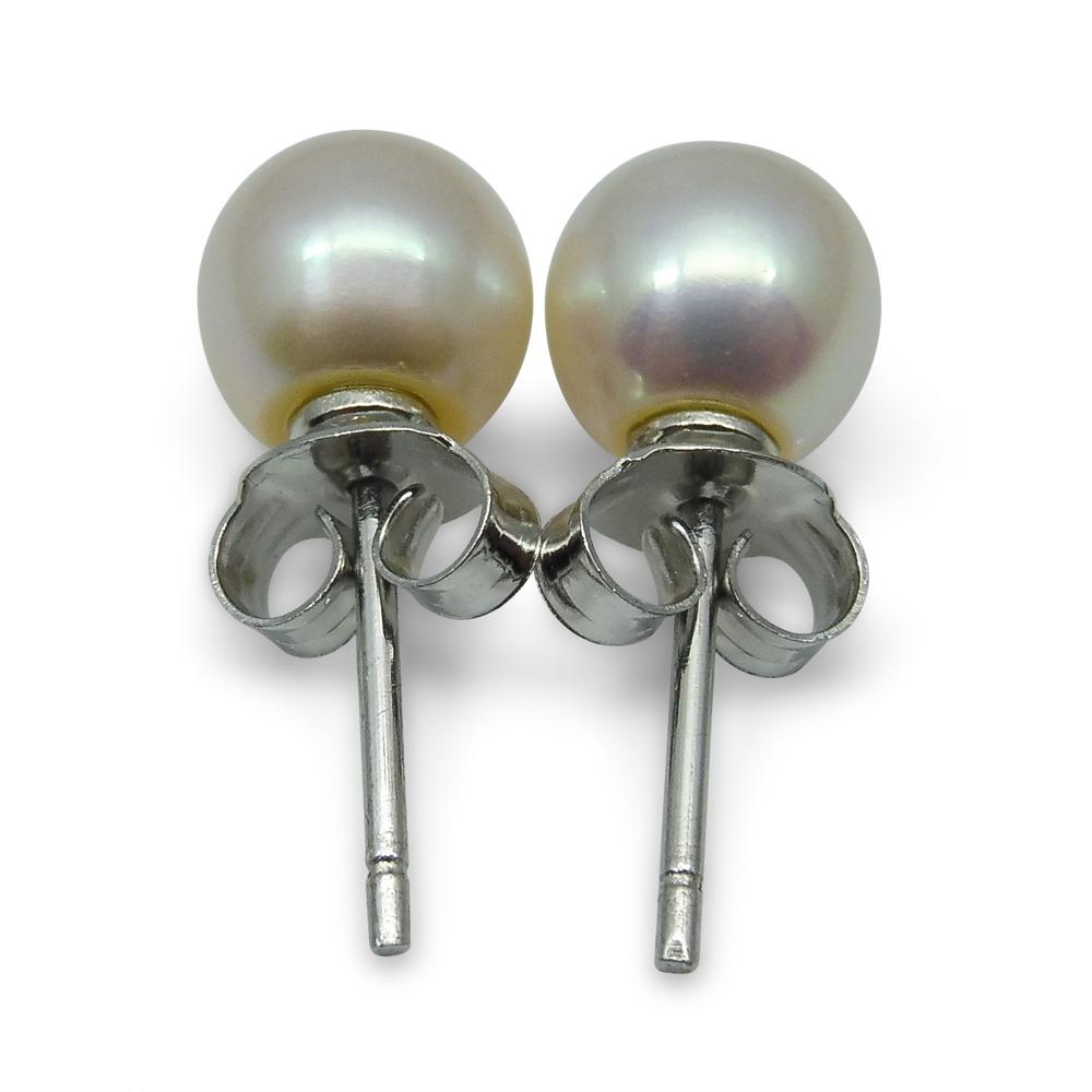 Sterling Silver 6.5mm Pair Natural White Pearl Stud Earrings - Skyjems Wholesale Gemstones