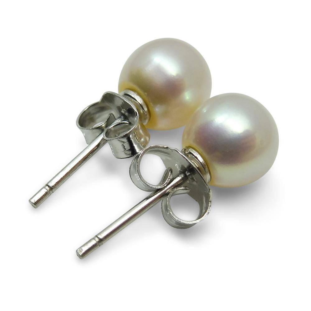 Sterling Silver 6.5mm Pair Natural White Pearl Stud Earrings - Skyjems Wholesale Gemstones