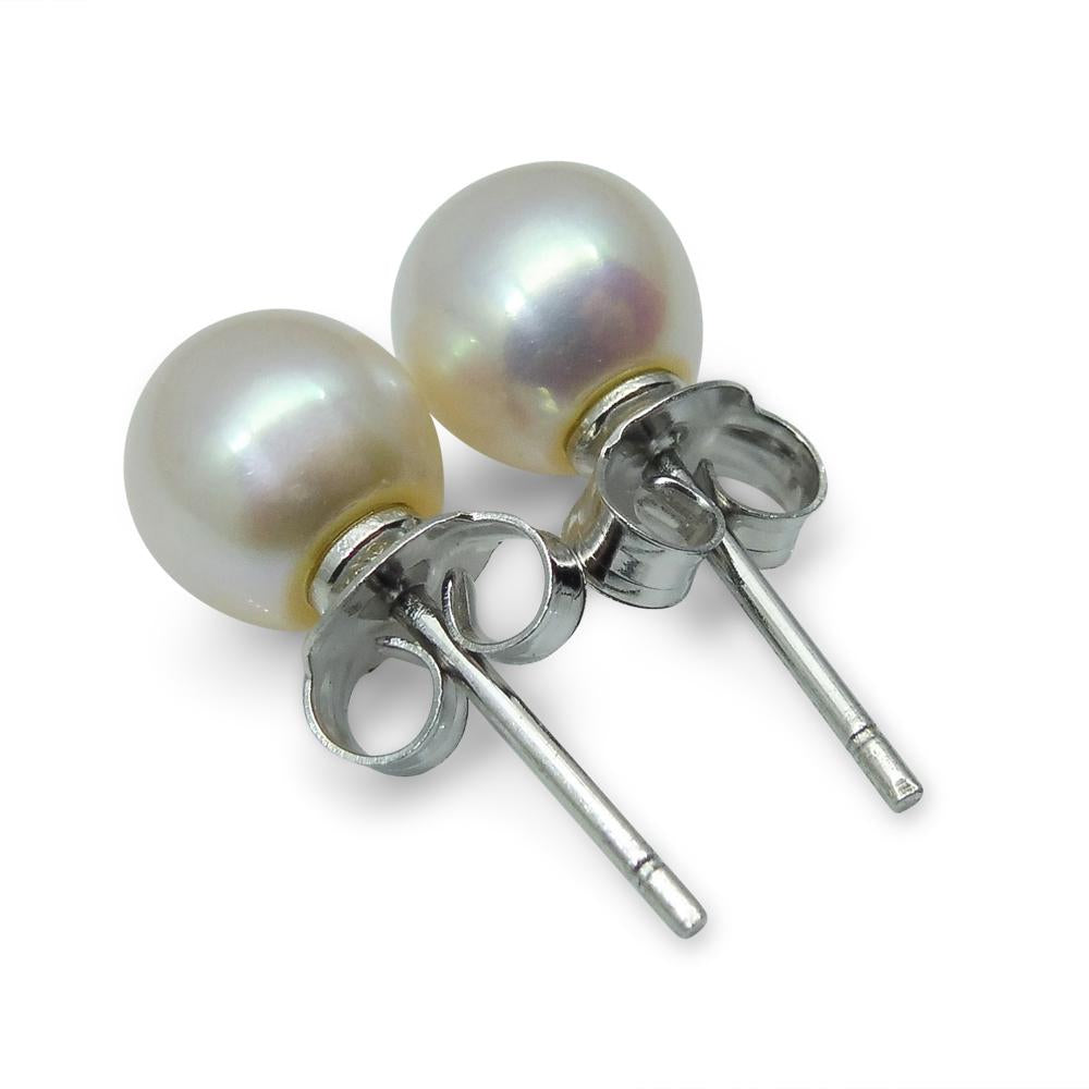 Sterling Silver 6.5mm Pair Natural White Pearl Stud Earrings - Skyjems Wholesale Gemstones