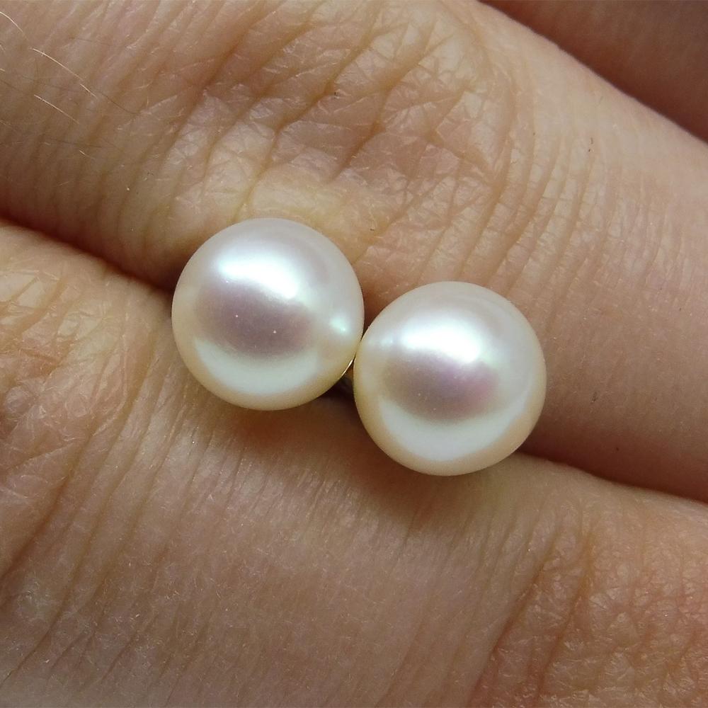 Sterling Silver 6.5mm Pair Natural White Pearl Stud Earrings - Skyjems Wholesale Gemstones