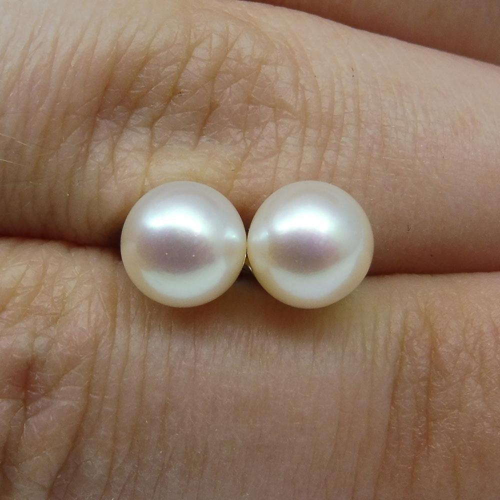 Sterling Silver 6.5mm Pair Natural White Pearl Stud Earrings - Skyjems Wholesale Gemstones