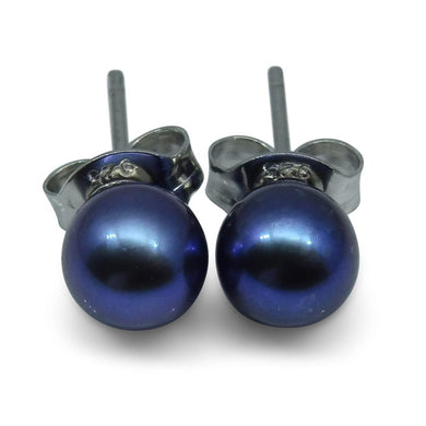 Sterling Silver 5mm Pair Natural Peacock Blue Pearl Stud Earrings - Skyjems Wholesale Gemstones