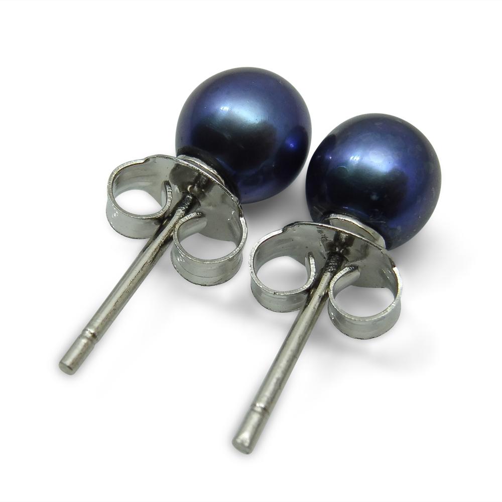 Sterling Silver 5mm Pair Natural Peacock Blue Pearl Stud Earrings - Skyjems Wholesale Gemstones