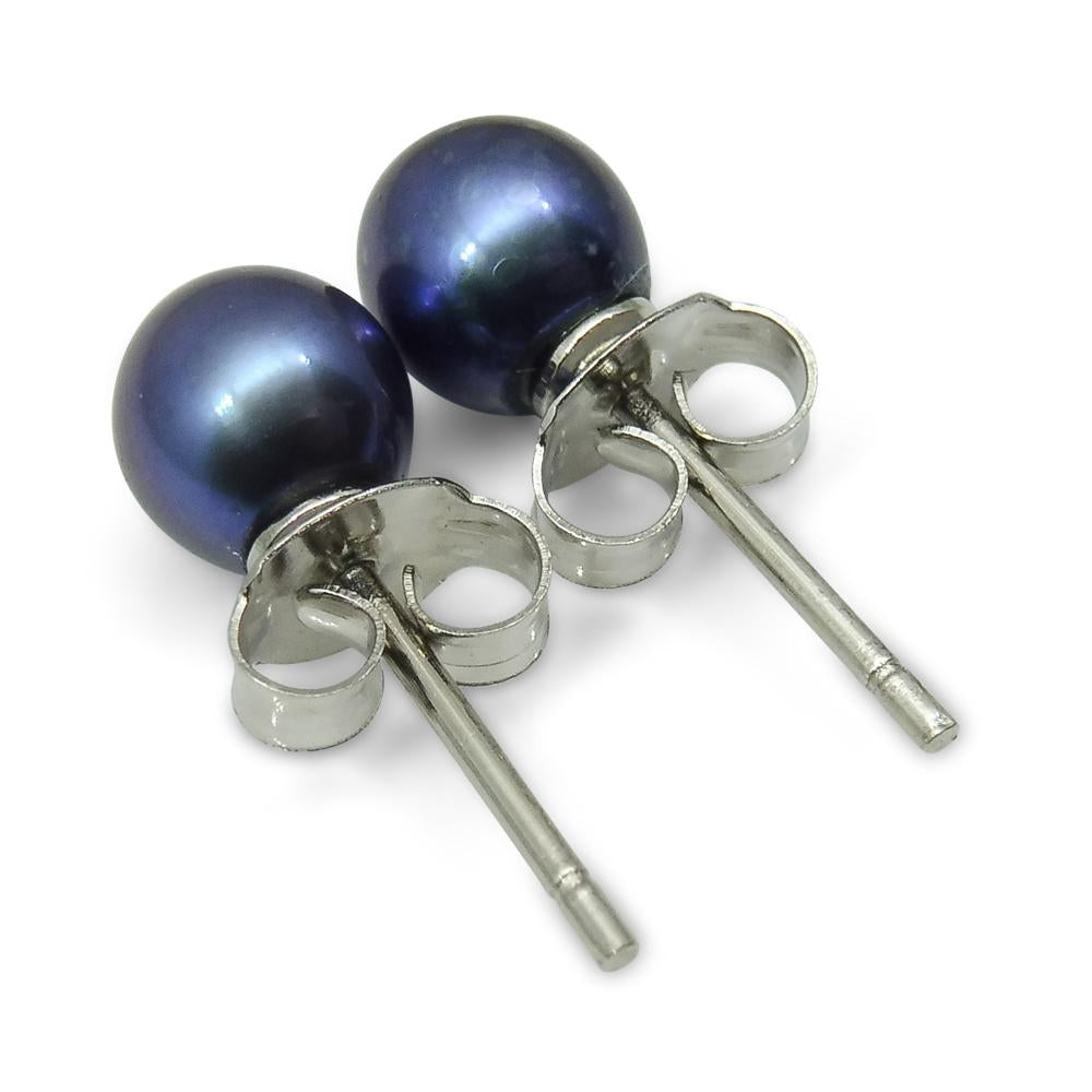 Sterling Silver 5mm Pair Natural Peacock Blue Pearl Stud Earrings - Skyjems Wholesale Gemstones