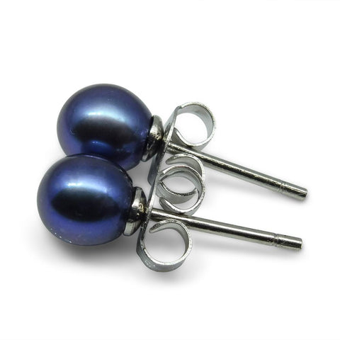 Sterling Silver 5mm Pair Natural Peacock Blue Pearl Stud Earrings