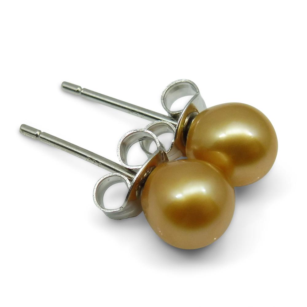 Sterling Silver 5mm Pair Natural Golden Pearl Stud Earrings - Skyjems Wholesale Gemstones