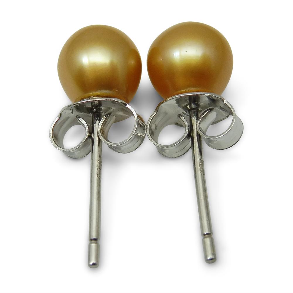 Sterling Silver 5mm Pair Natural Golden Pearl Stud Earrings - Skyjems Wholesale Gemstones