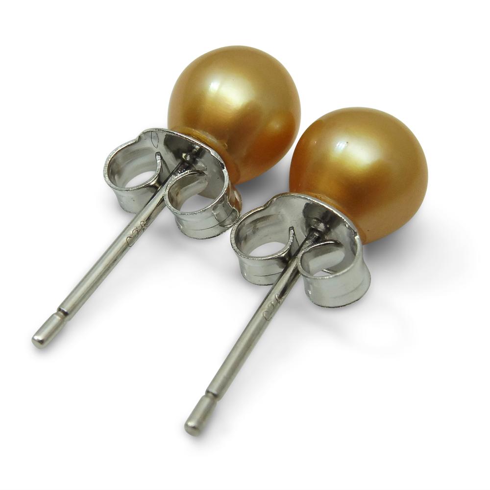 Sterling Silver 5mm Pair Natural Golden Pearl Stud Earrings - Skyjems Wholesale Gemstones