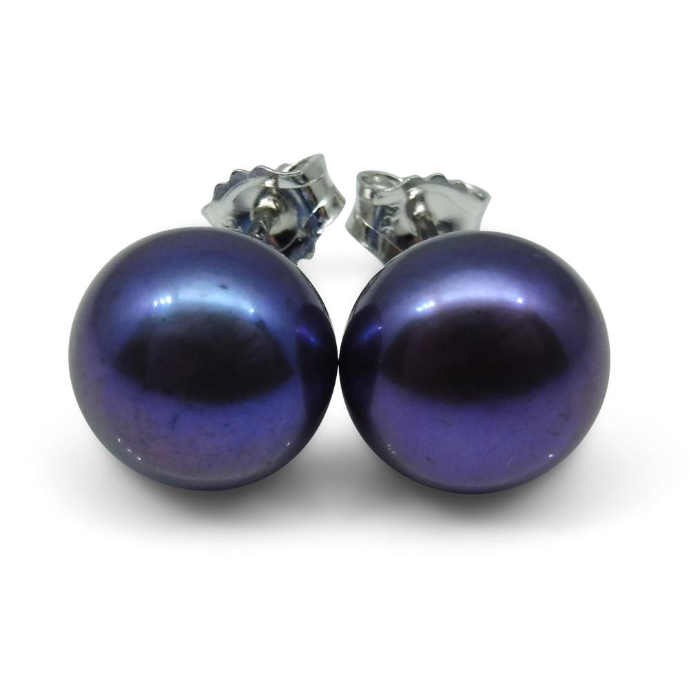 Sterling Silver 9mm Pair Natural Peacock Pearl Stud Earrings - Skyjems Wholesale Gemstones