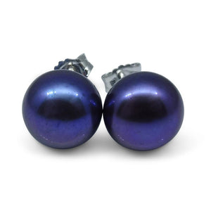 Sterling Silver 9mm Pair Natural Peacock Pearl Stud Earrings - Skyjems Wholesale Gemstones