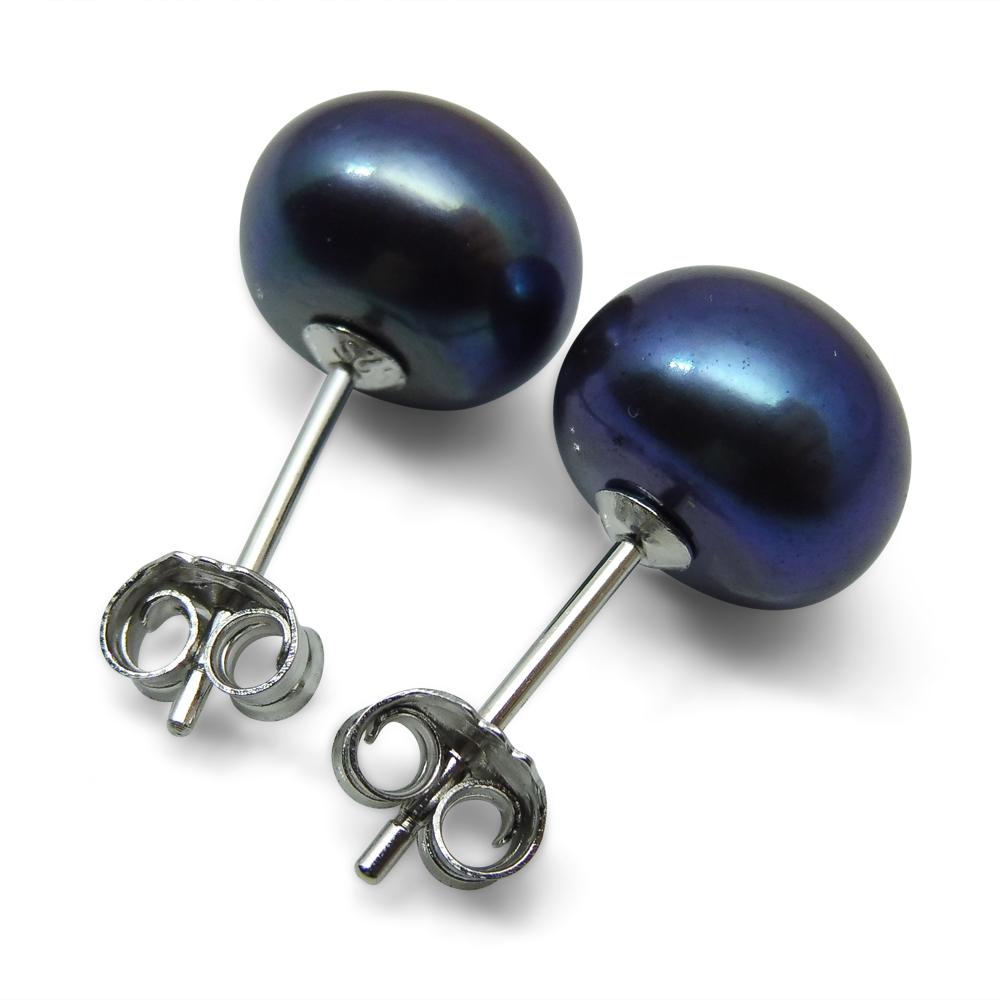 Sterling Silver 9mm Pair Natural Peacock Pearl Stud Earrings - Skyjems Wholesale Gemstones