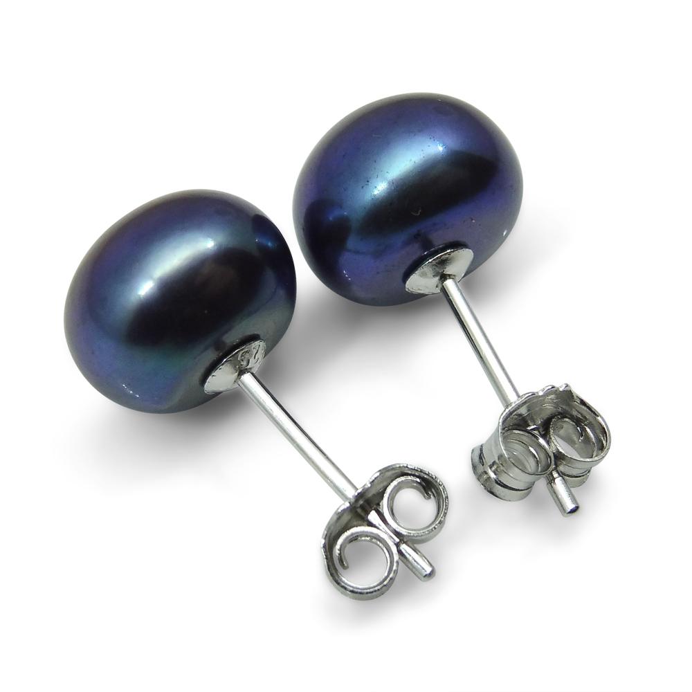 Sterling Silver 9mm Pair Natural Peacock Pearl Stud Earrings - Skyjems Wholesale Gemstones
