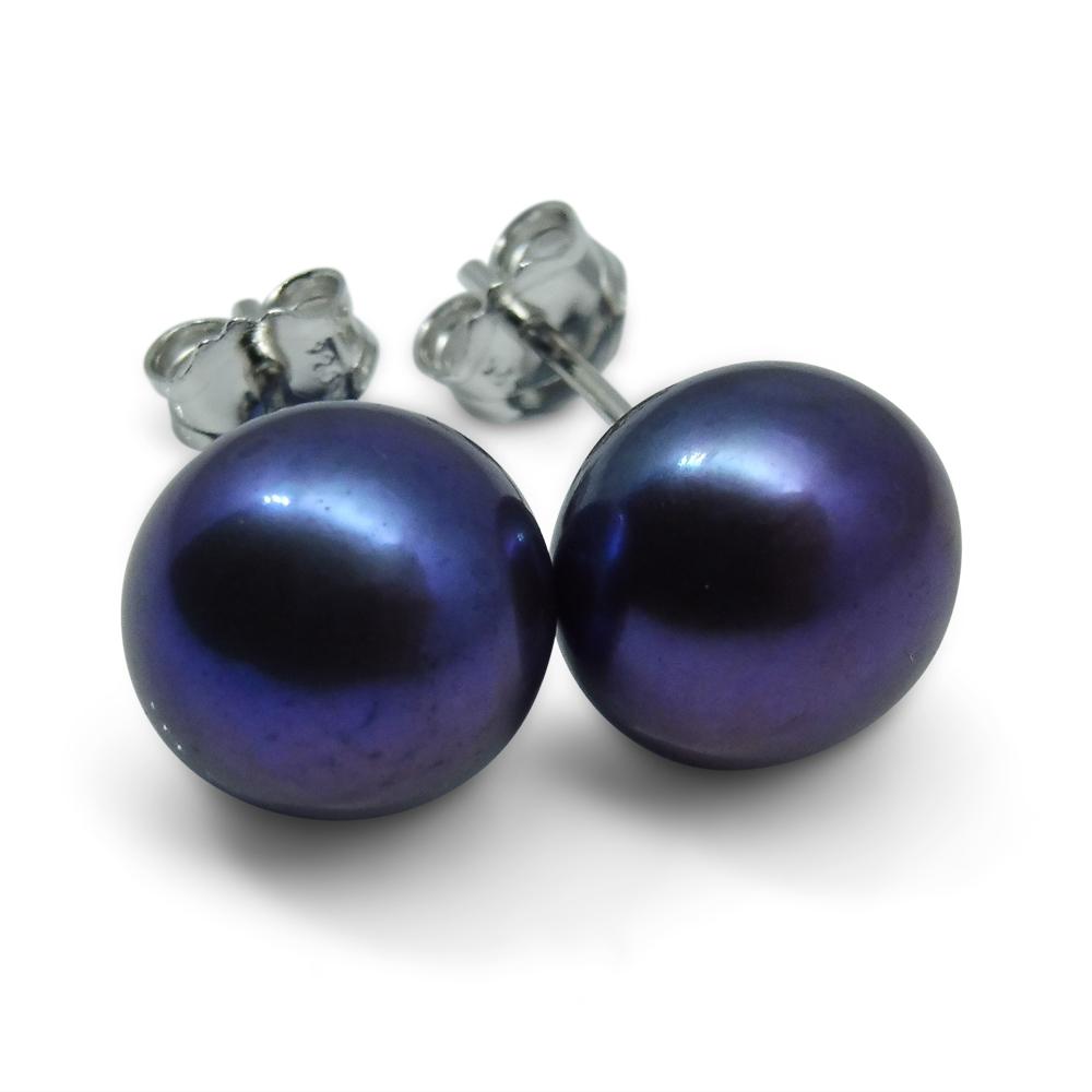 Sterling Silver 9mm Pair Natural Peacock Pearl Stud Earrings - Skyjems Wholesale Gemstones