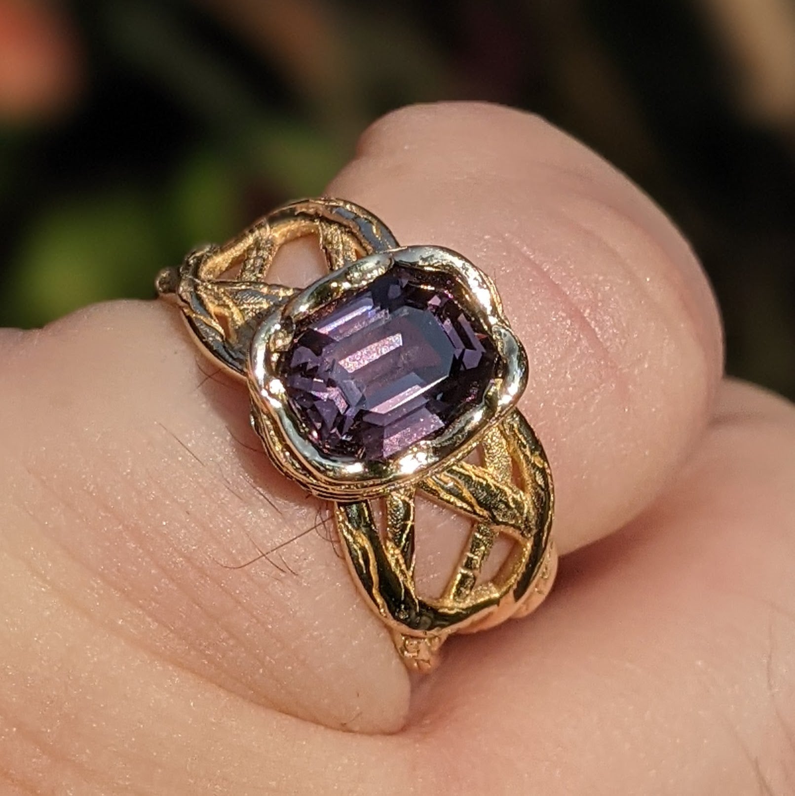 2.66ct Purple Spinel Vine Ring set in 14kt Yellow Gold - Skyjems Wholesale Gemstones